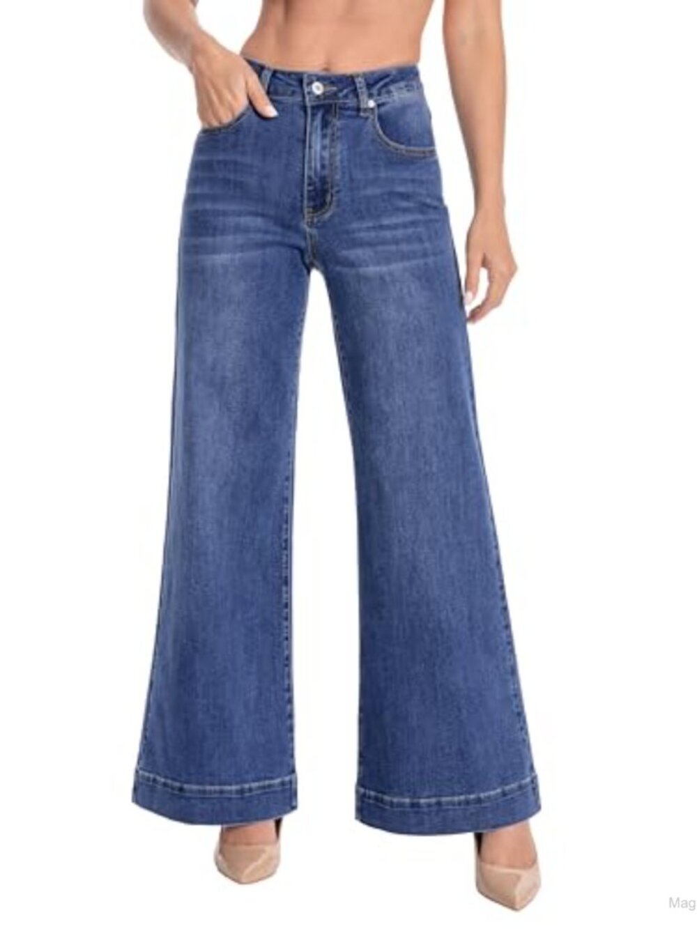 Wide Leg High Waisted Jeans Stretch Denim Pants